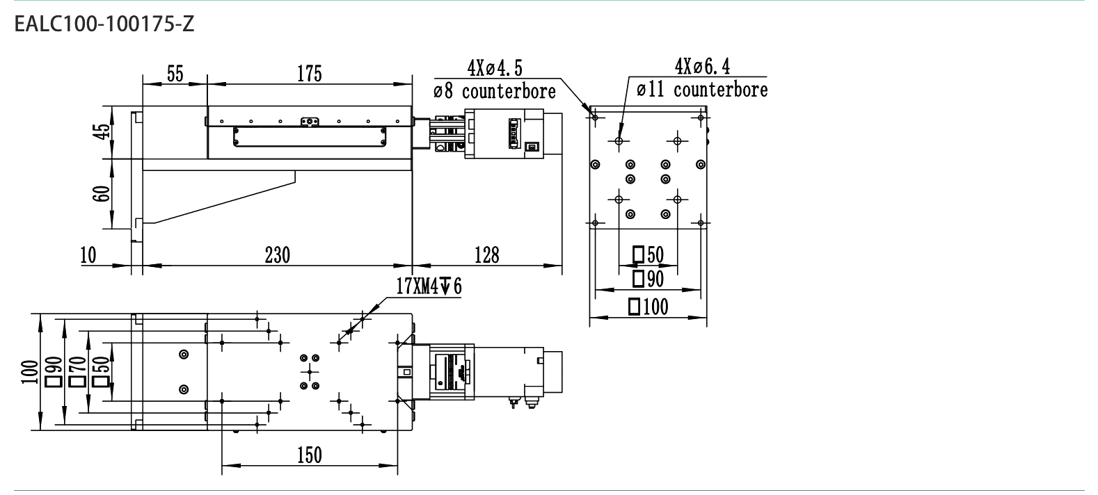 Motorized Linear Stage EALC100-100175-Z drawing