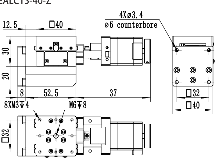 Precision Motorized Linear Stage EALC15-40-Z drawing