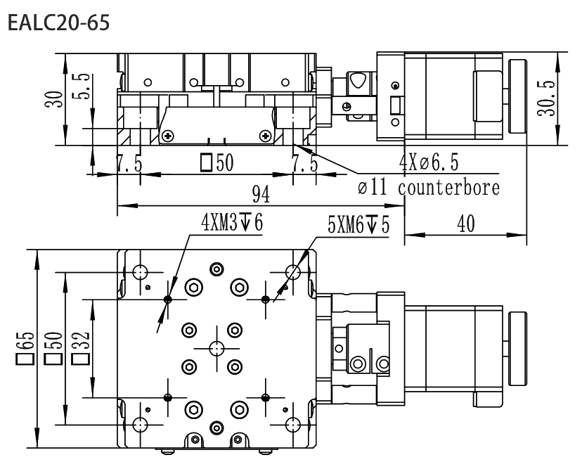 Precision Motorized Linear Stage EALC20-65 drawing