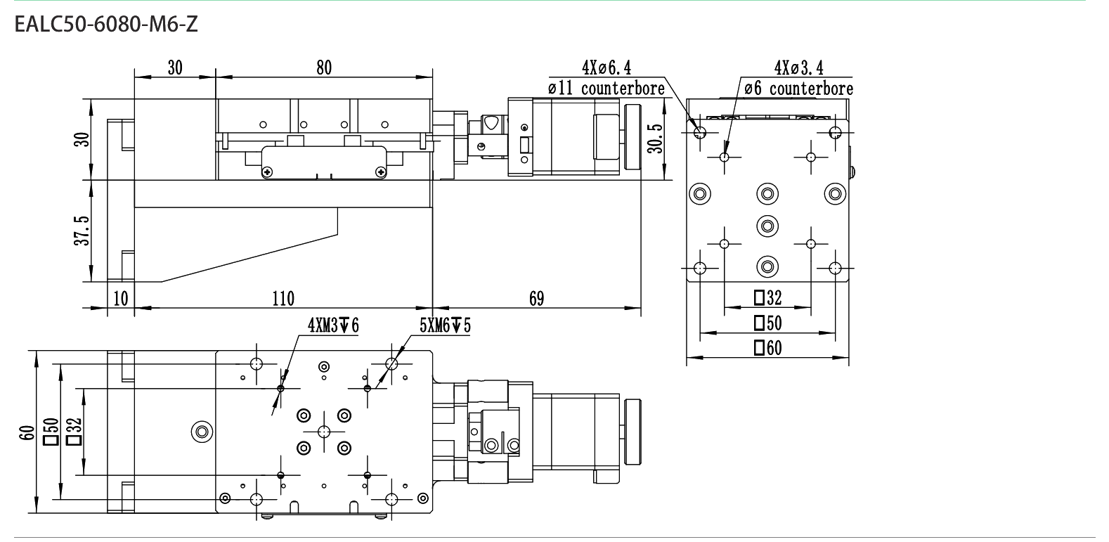 电动直线滑台 EALC50-6080-M6-Z 尺寸图