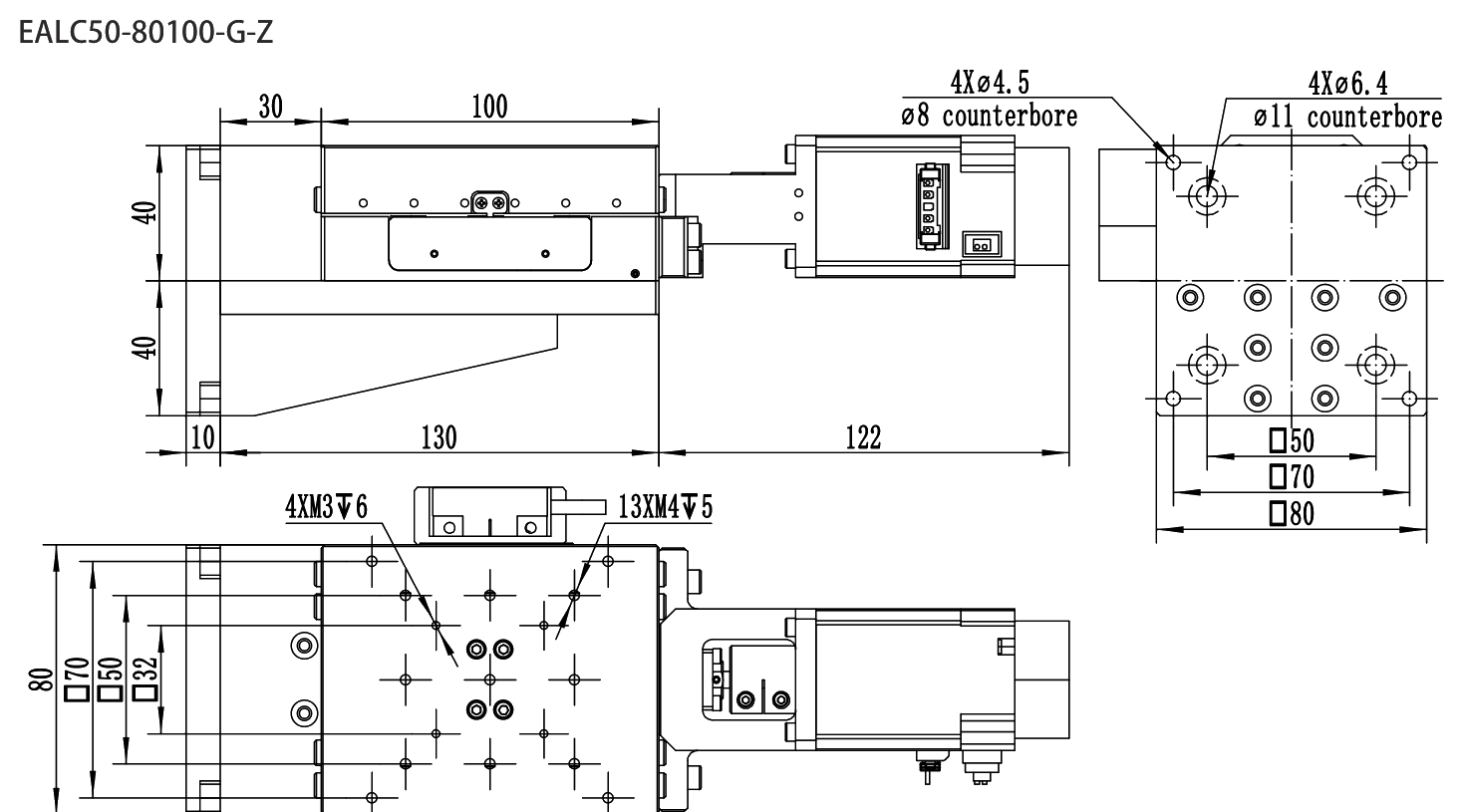 Motorized Linear Stage EALC50-80100-G-Z drawing
