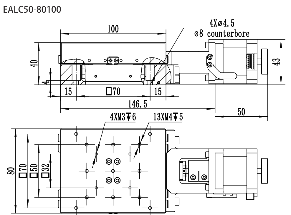 Motorized Linear Stage EALC50-80100 drawing