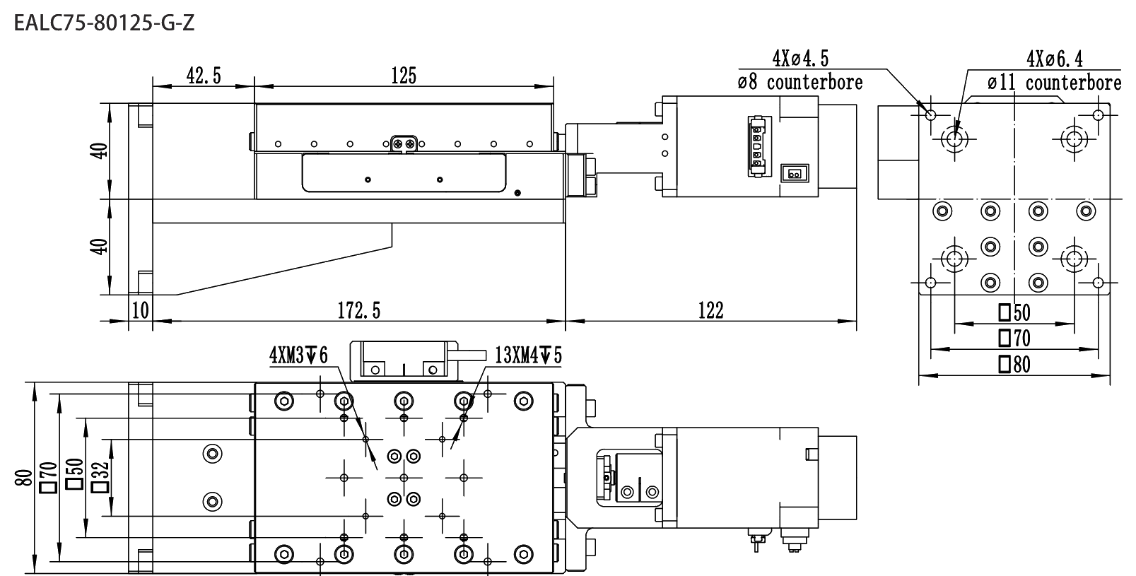 Motorized Linear Stage EALC75-80125-G-Z drawing