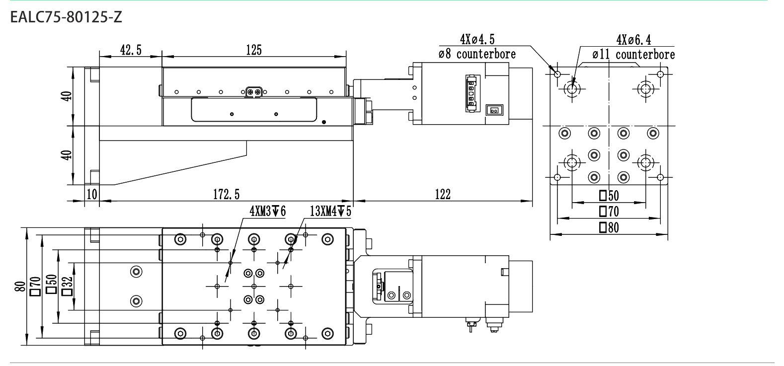 Motorized Linear Stage EALC75-80125-Z drawing