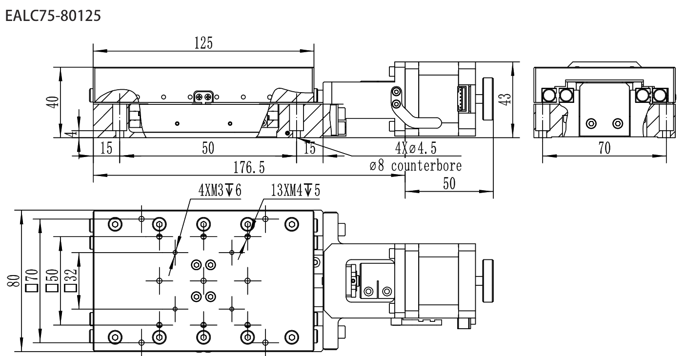 Motorized Linear Stage EALC75-80125 drawing