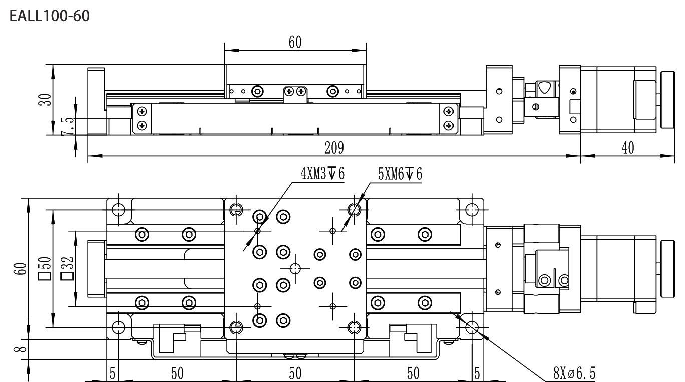 Motorized Linear Stage EALL100-60 drawing