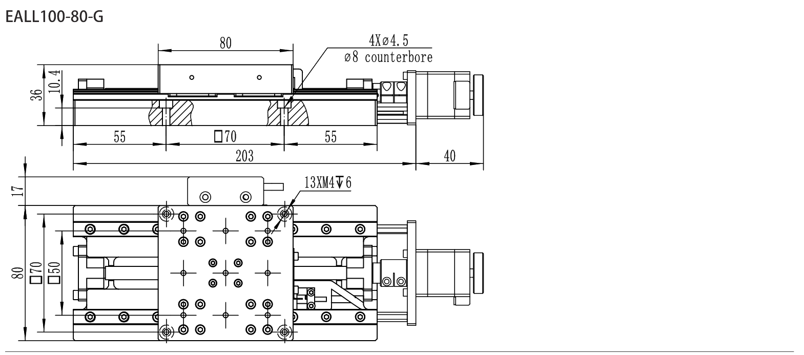 Motorized Linear Stage EALL100-80-G drawing