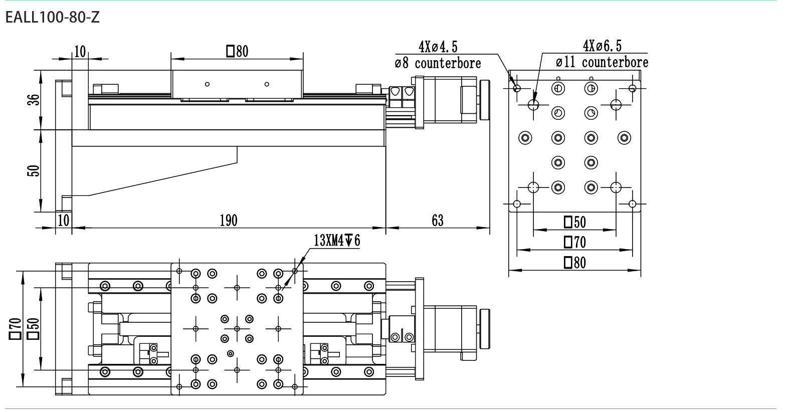 Motorized Linear Stage EALL100-80-Z drawing