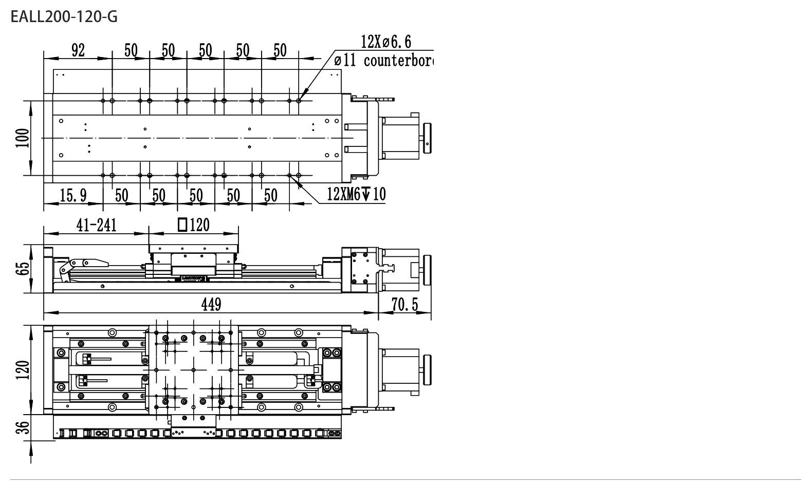 Precision Motorized Linear Stage EALL200-120-G drawing