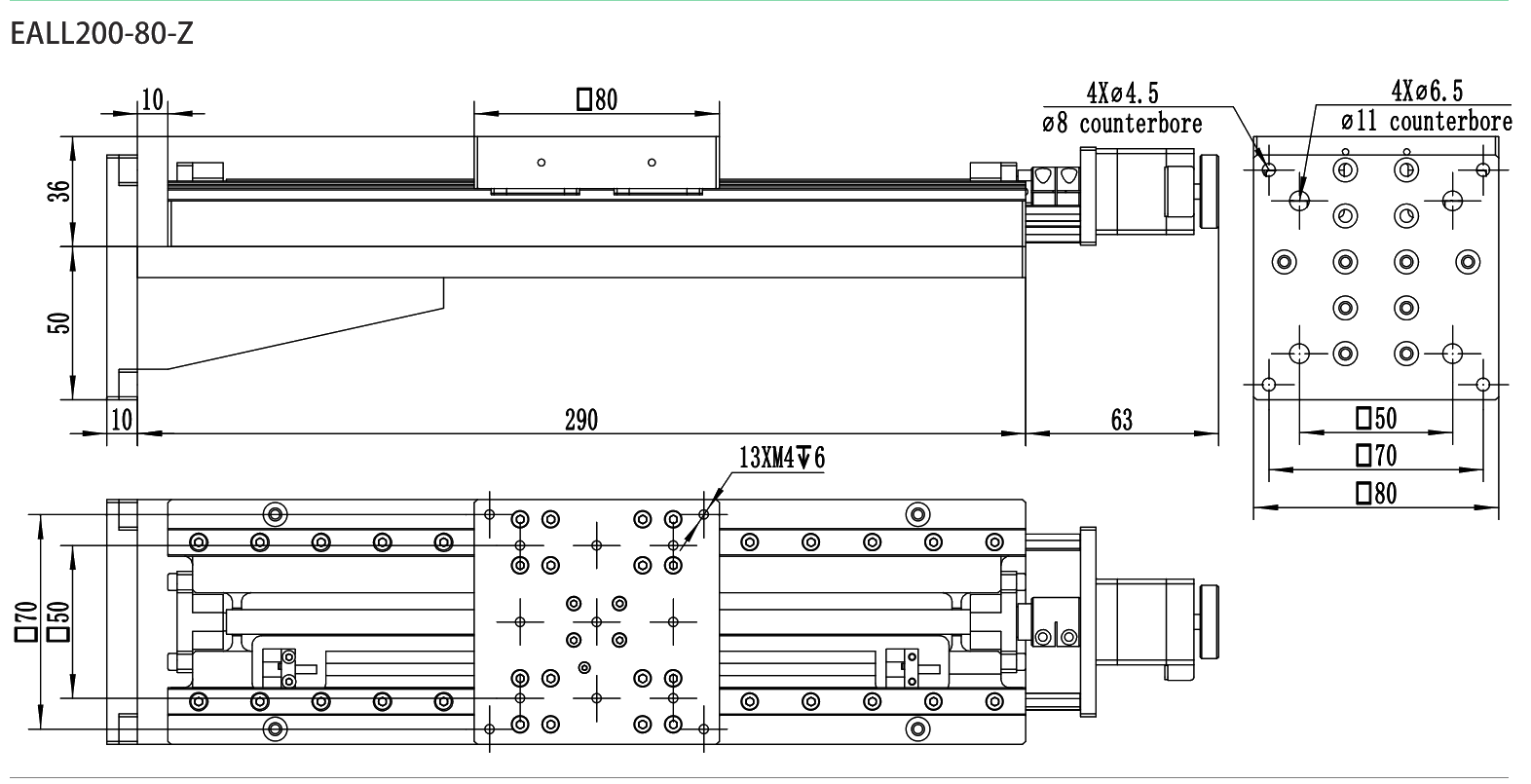 Motorized Linear Stage EALL200-80-Z drawing