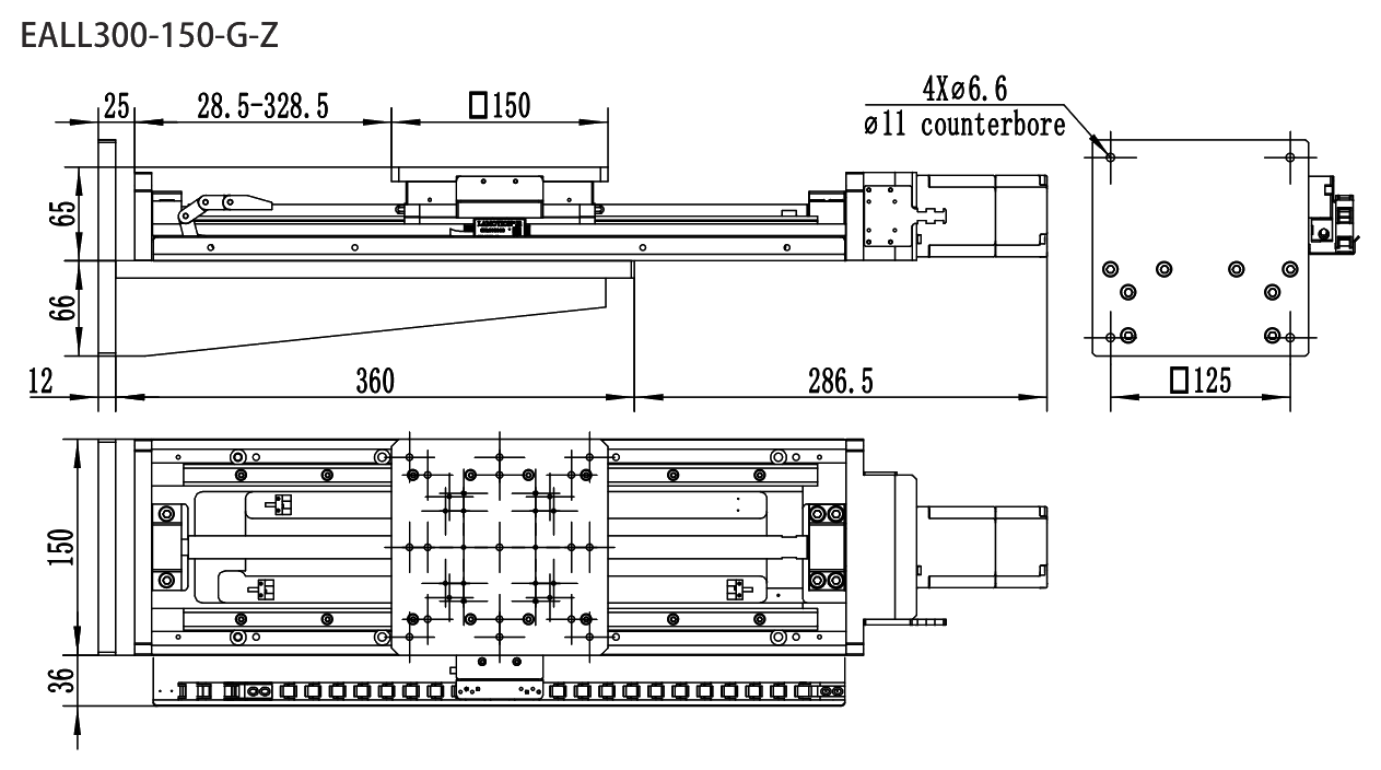 Long-Stroke Heavy-Duty Motorized Stage EALL300-150-G-Z drawing