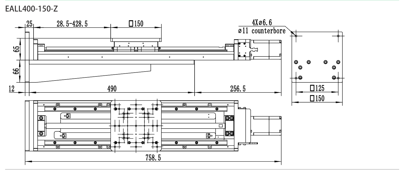Precision Motorized Linear Stage EALL400-150-Z drawing