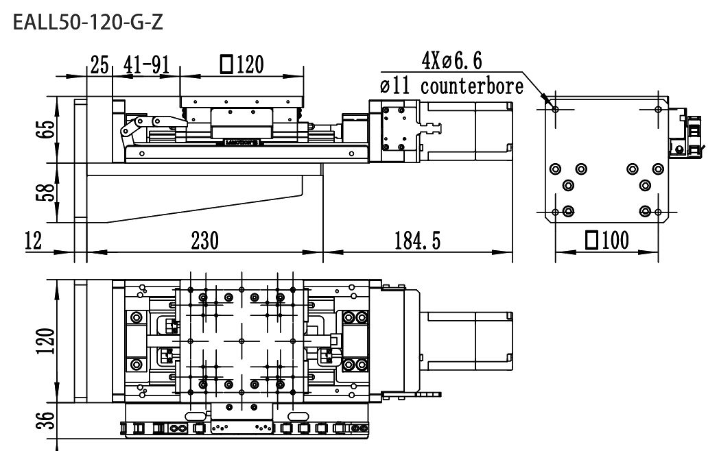 Motorized Linear Stage EALL50-120-G-Z drawing