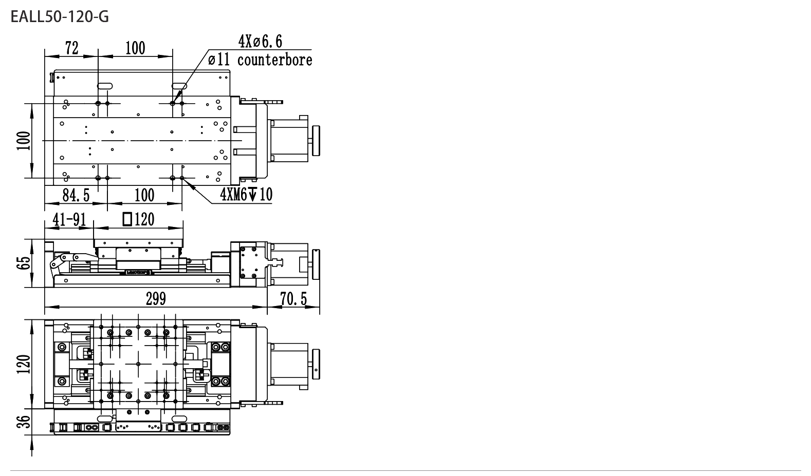 Motorized Linear Stage EALL50-120-G drawing