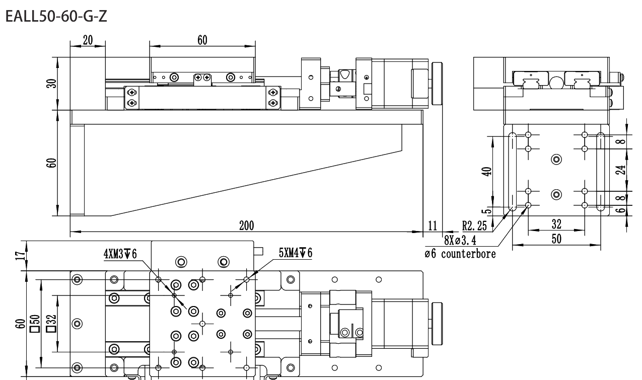 Motorized Linear Stage EALL50-60-G-Z drawing