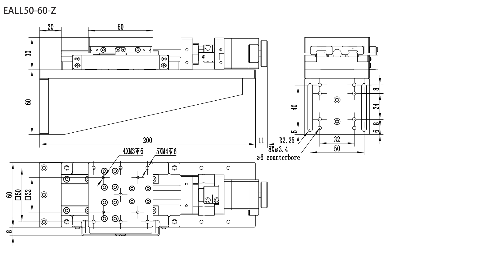 Motorized Linear Stage EALL50-60-Z drawing