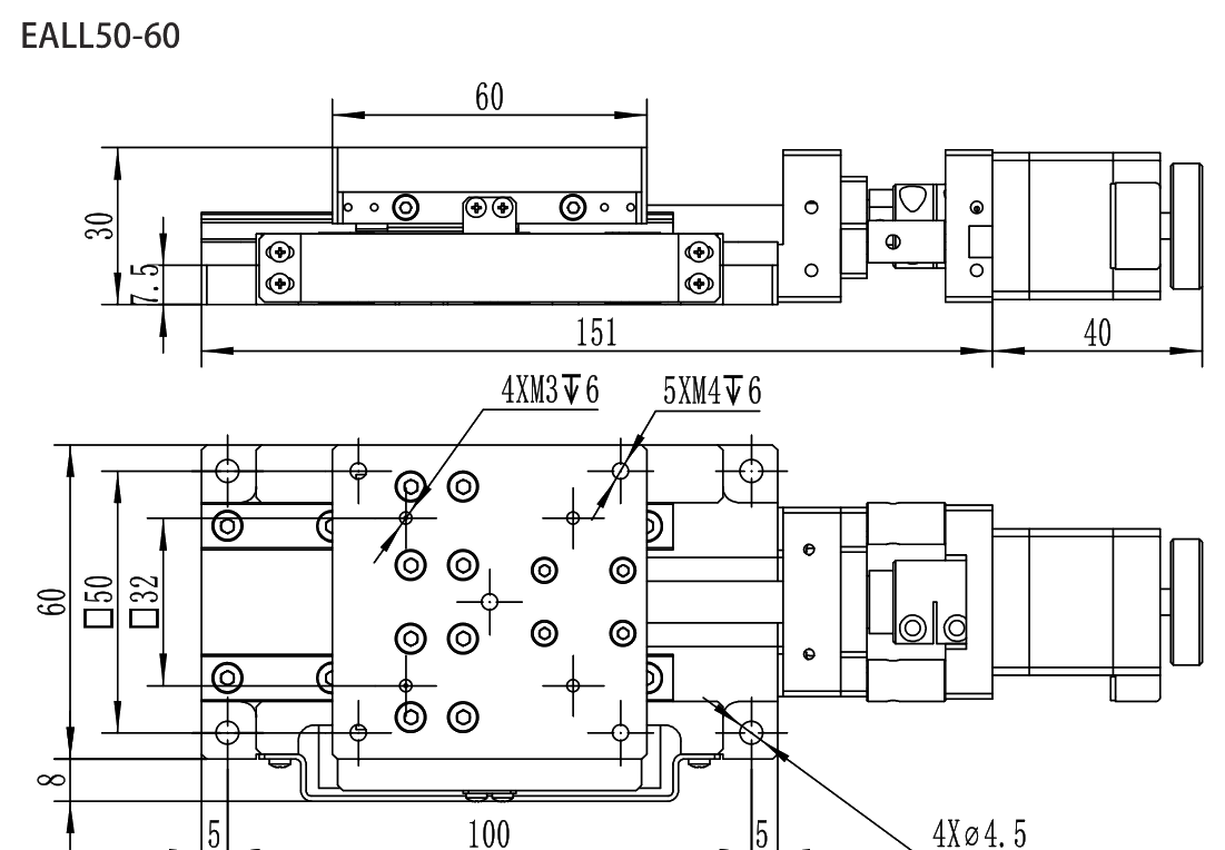 Motorized Linear Stage EALL50-60 drawing