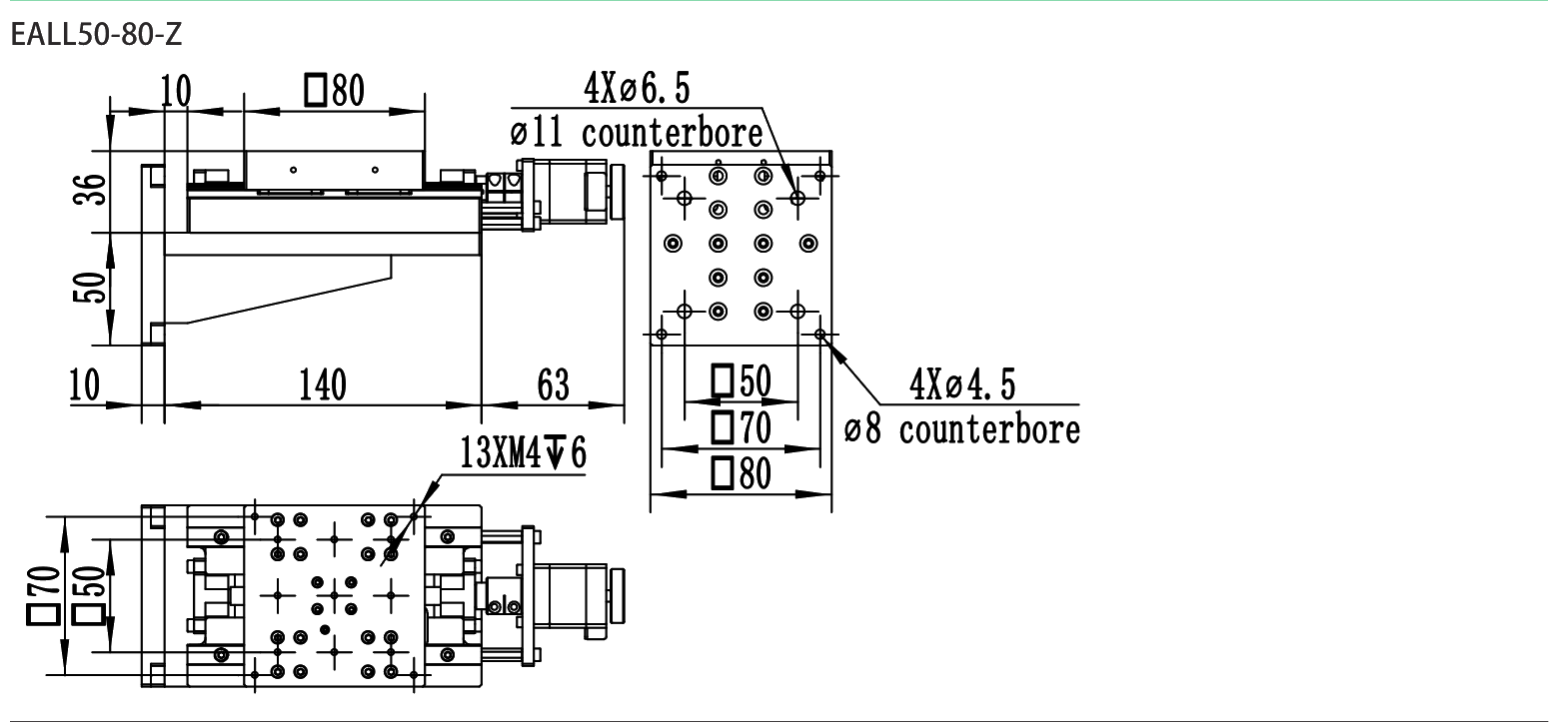 Motorized Linear Stage EALL50-80-Z drawing