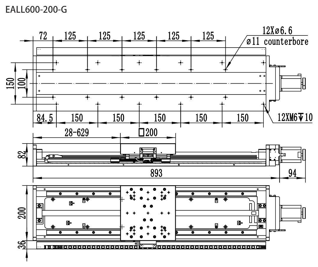 Precision Motorized Linear Stage EALL600-200-G drawing