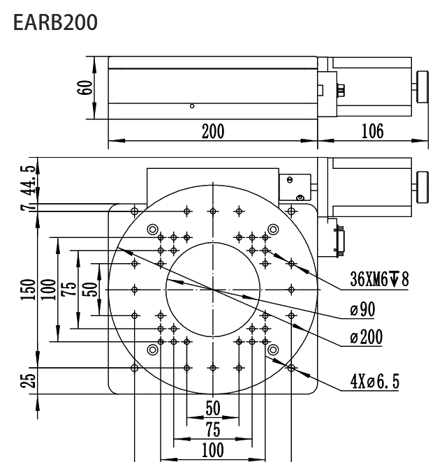 经济型电动旋转滑台-360°旋转 EARB200 尺寸图