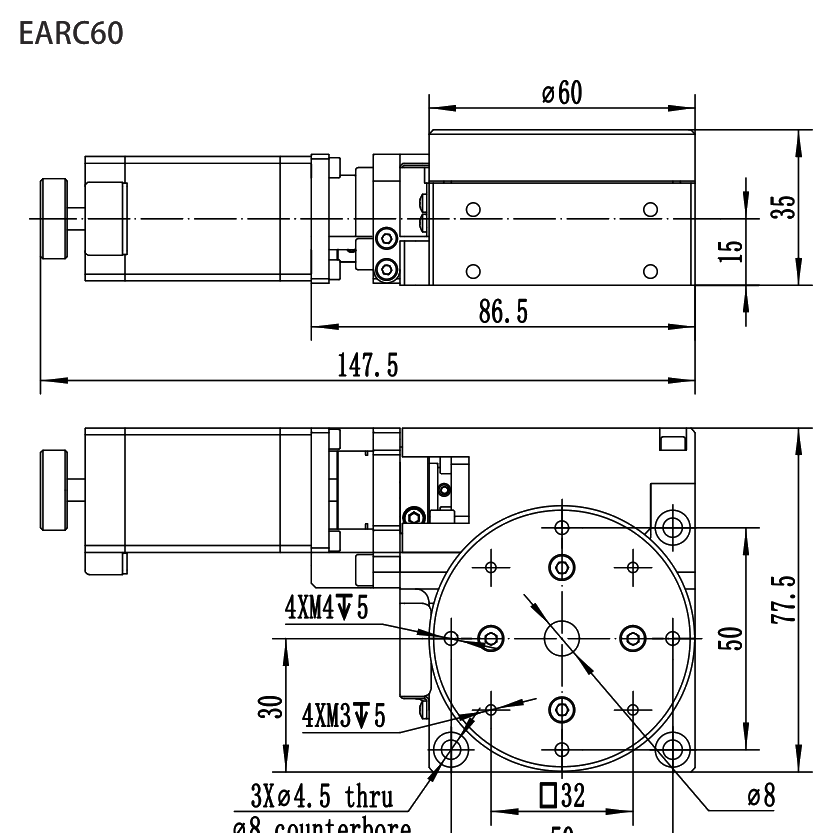 精密电动旋转滑台 EARC60 尺寸图