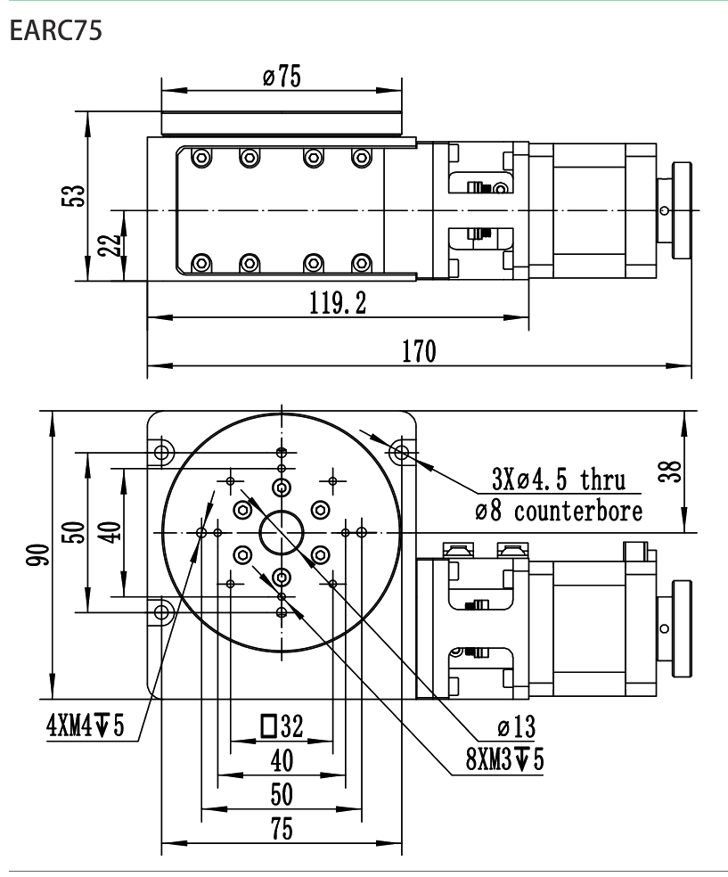 Series Precision Motorized Rotation Stages EARC75 drawing
