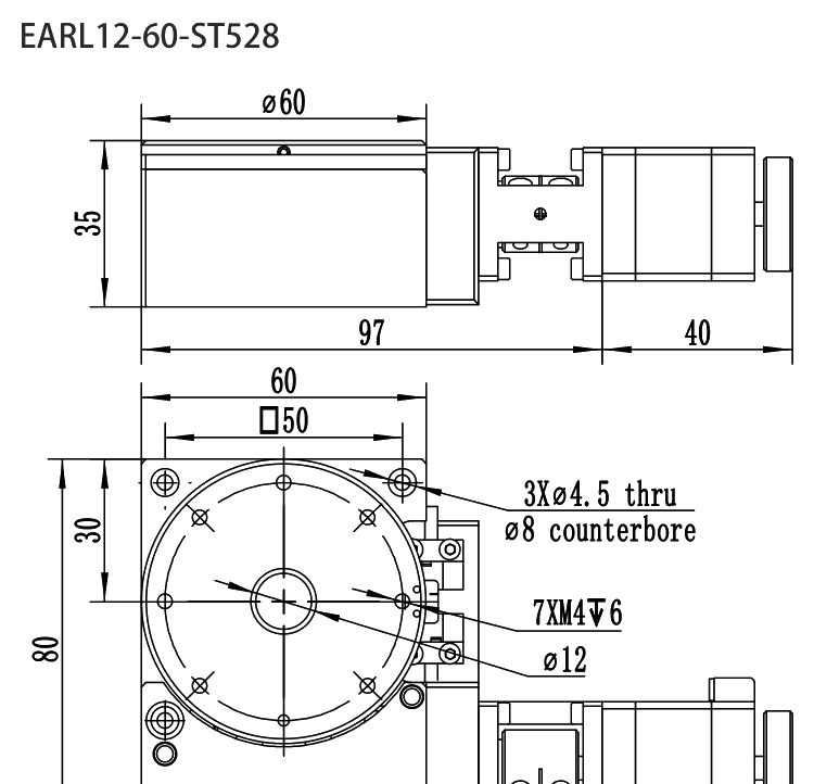 精密电动转台 EARL12-60-ST528 尺寸图
