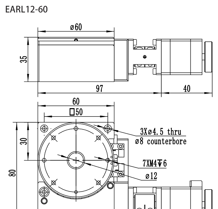 精密电动转台 EARL12-60 尺寸图