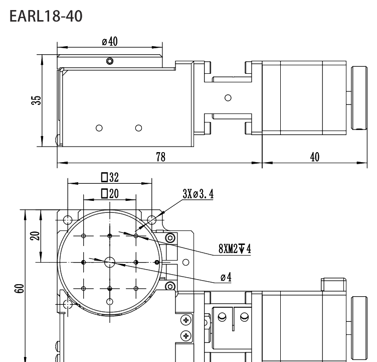 Series Precision Motorized Rotation Stages EARL18-40 drawing