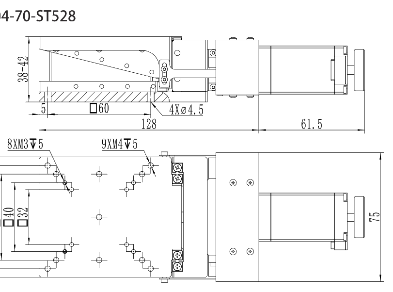 Precision Motorized Lift Stage EAVL04-70-ST528 drawing