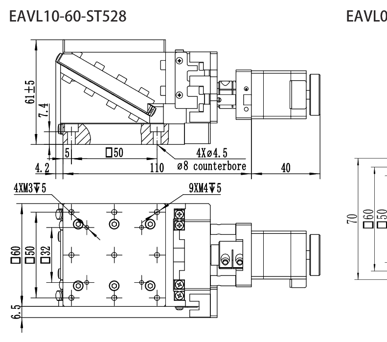 精密电动升降台 EAVL10-60-ST528 尺寸图