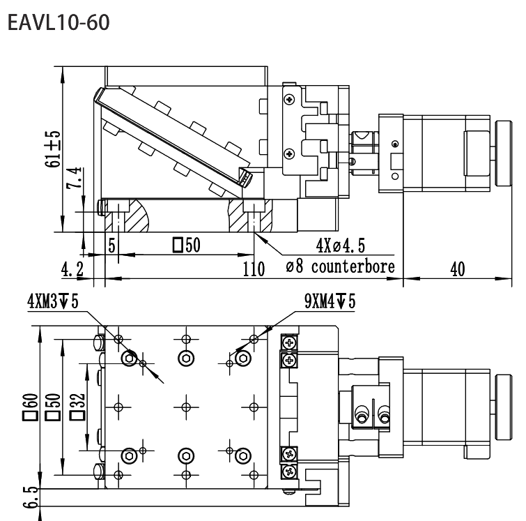精密电动升降台 EAVL10-60 尺寸图