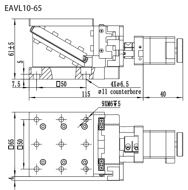 精密电动升降台 EAVL10-65 尺寸图