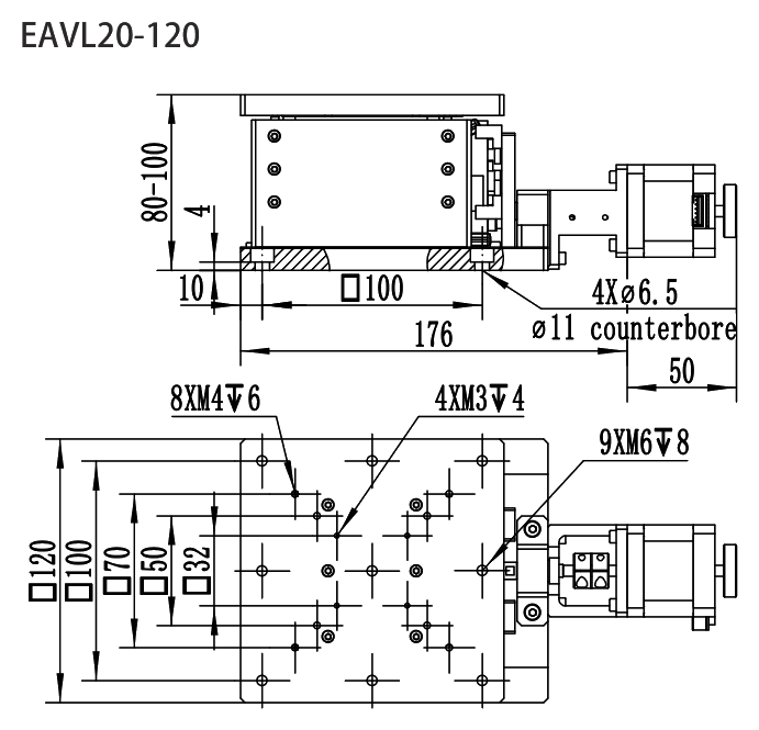 精密电动升降台 EAVL20-120 尺寸图