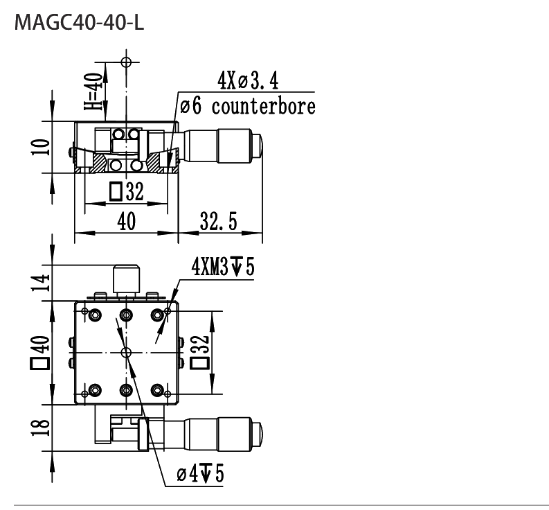 MAGC Series Manual Goniometers MAGC40-40-L dimension drawing