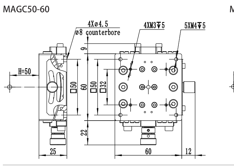 MAGC Series Manual Goniometers MAGC50-60 dimension drawing