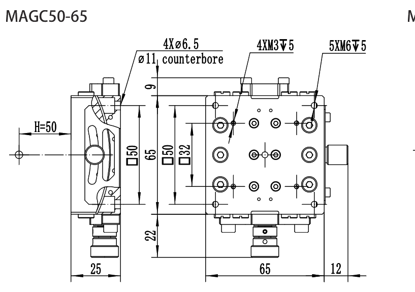 MAGC Series Manual Goniometers MAGC50-65 dimension drawing