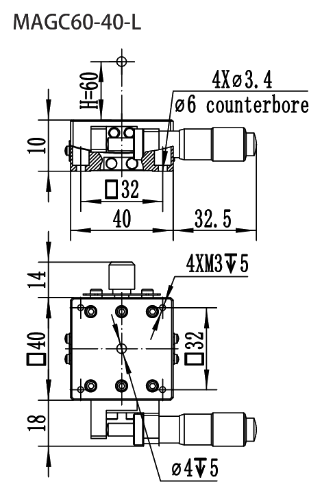 MAGC Series Manual Goniometers MAGC60-40-L dimension drawing