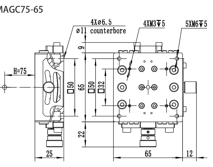 MAGC Series Manual Goniometers MAGC75-65 dimension drawing