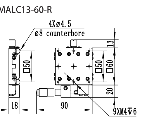 手动平移滑台 MALC13-60-R 尺寸图