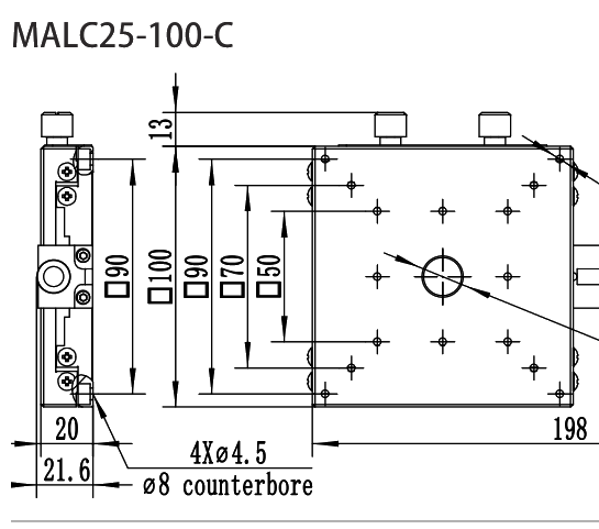 手动平移滑台 MALC25-100-C 尺寸图