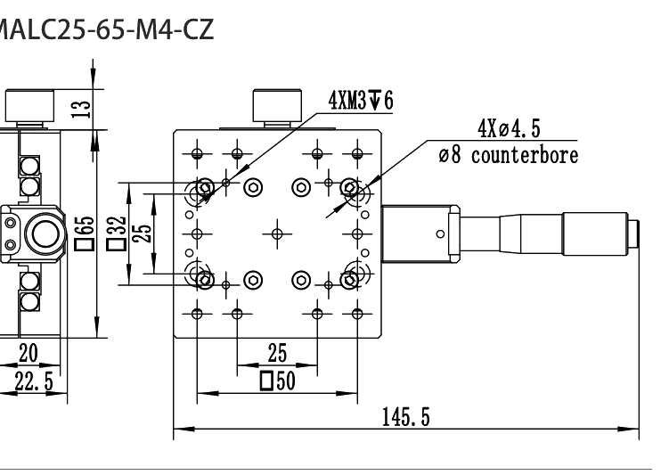 手动平移滑台 MALC25-65-M4-CZ 尺寸图