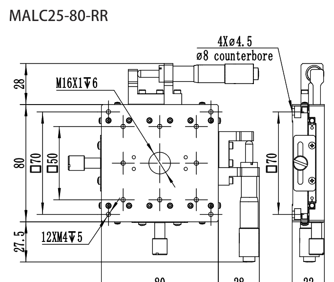 手动平移滑台 MALC25-80-RR 尺寸图