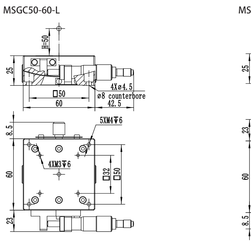 MSGC50-60-L dimensional drawing