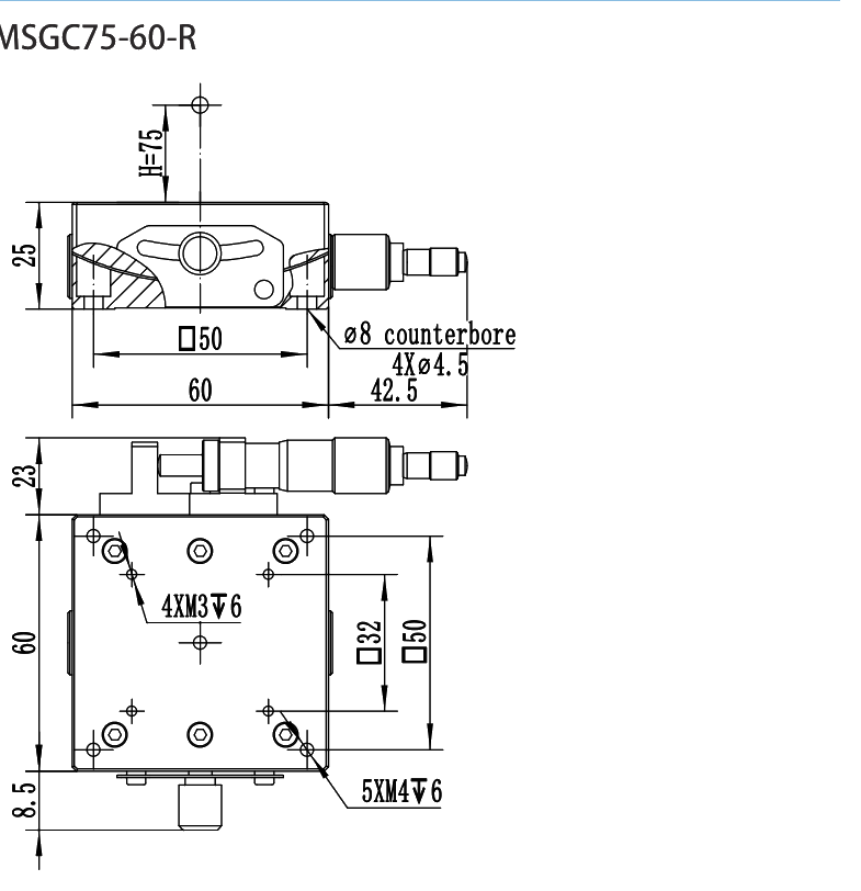 MSGC75-60-R dimensional drawing