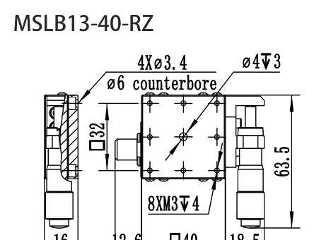 不锈钢手动平移滑台 MSLB13-40-RZ 尺寸图