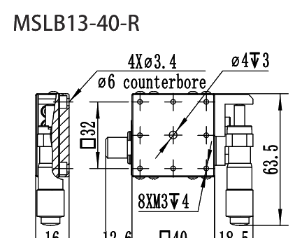 不锈钢手动平移滑台 MSLB13-40-R 尺寸图
