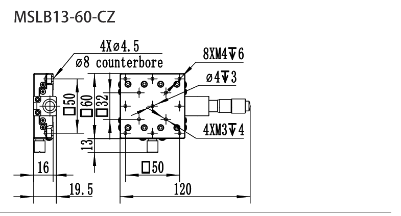不锈钢滑台 MSLB13-60-CZ 尺寸图