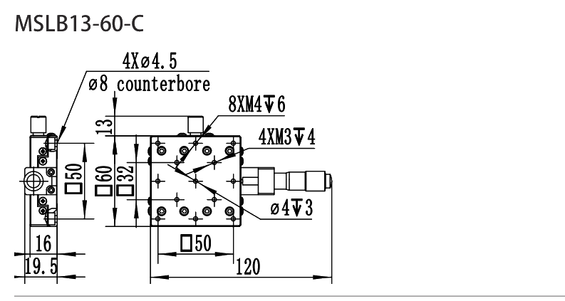 不锈钢滑台 MSLB13-60-C 尺寸图