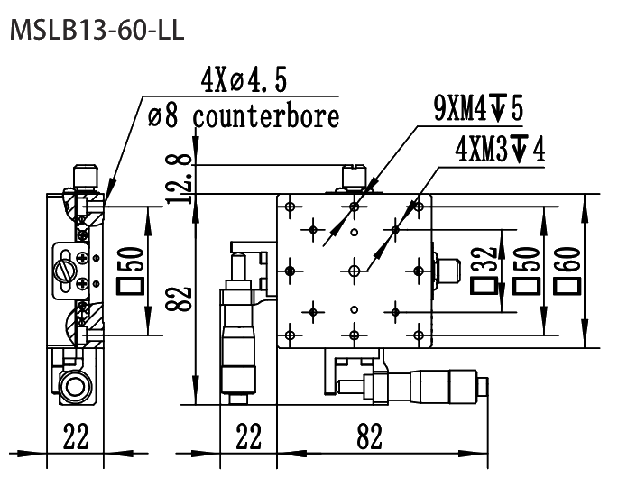 不锈钢滑台 尺寸图 MSLB13-60
